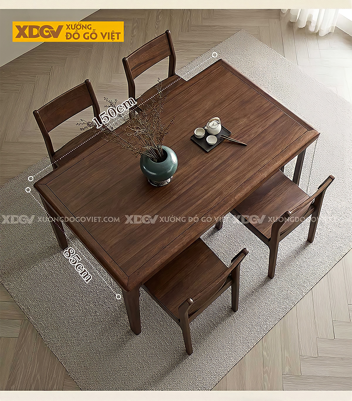 Bộ Bàn Ăn 6 Ghế Gỗ Óc Chó Hiện Đại Cổ Điển Kết Cấu Liền Mạch