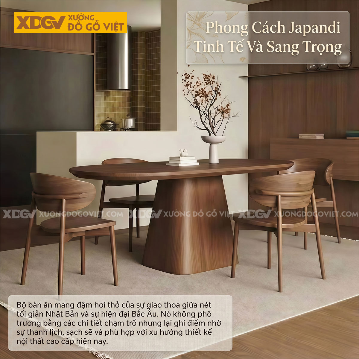 Bộ Bàn Ăn 6 Ghế Gỗ Sồi Chân Hình Chóp Nón Dày Vững Chắc