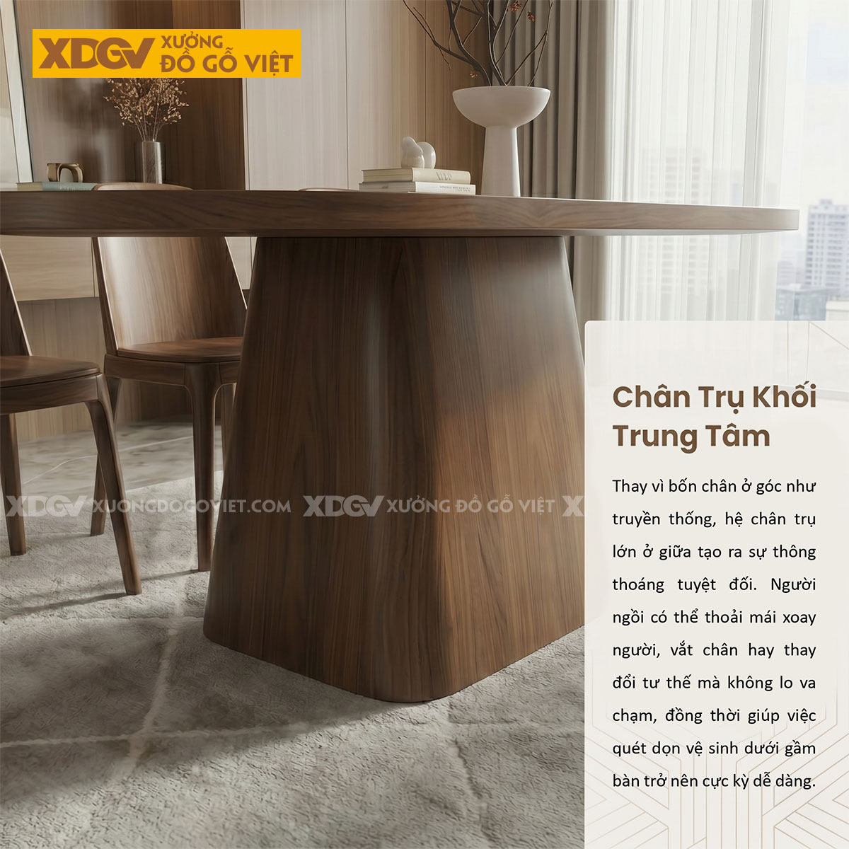Bộ Bàn Ăn 6 Ghế Gỗ Sồi Chân Hình Chóp Nón Dày Vững Chắc