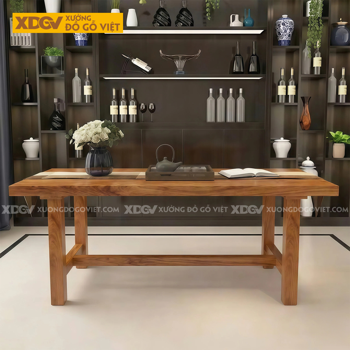 Bộ Bàn Ăn Gõ Đỏ 4 Ghế Lưng Bo Cong Chuẩn Bắc Âu Hiện Đại