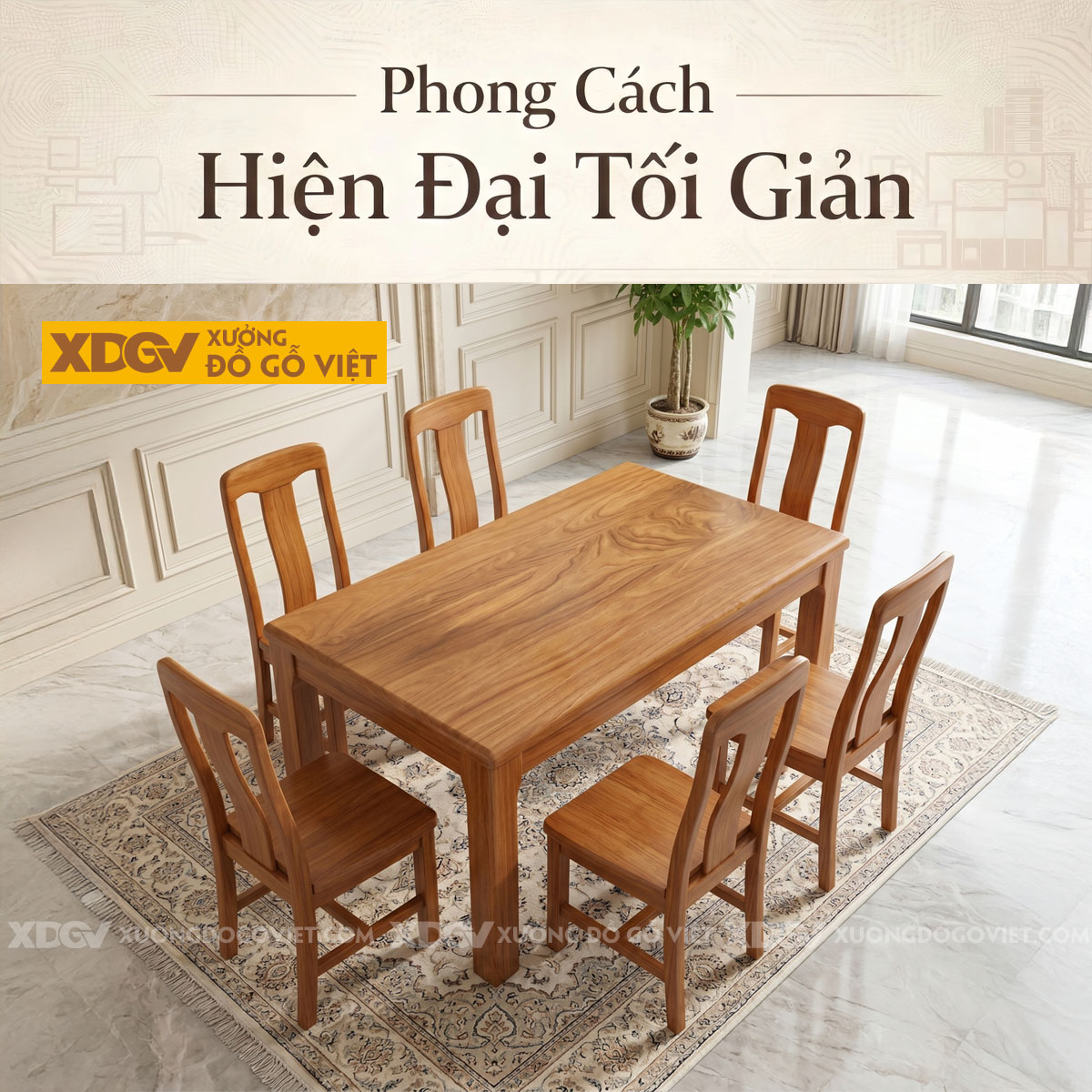 Bộ Bàn Ăn Gõ Đỏ 6 Ghế Phong Cách Á Đông Hiện Đại