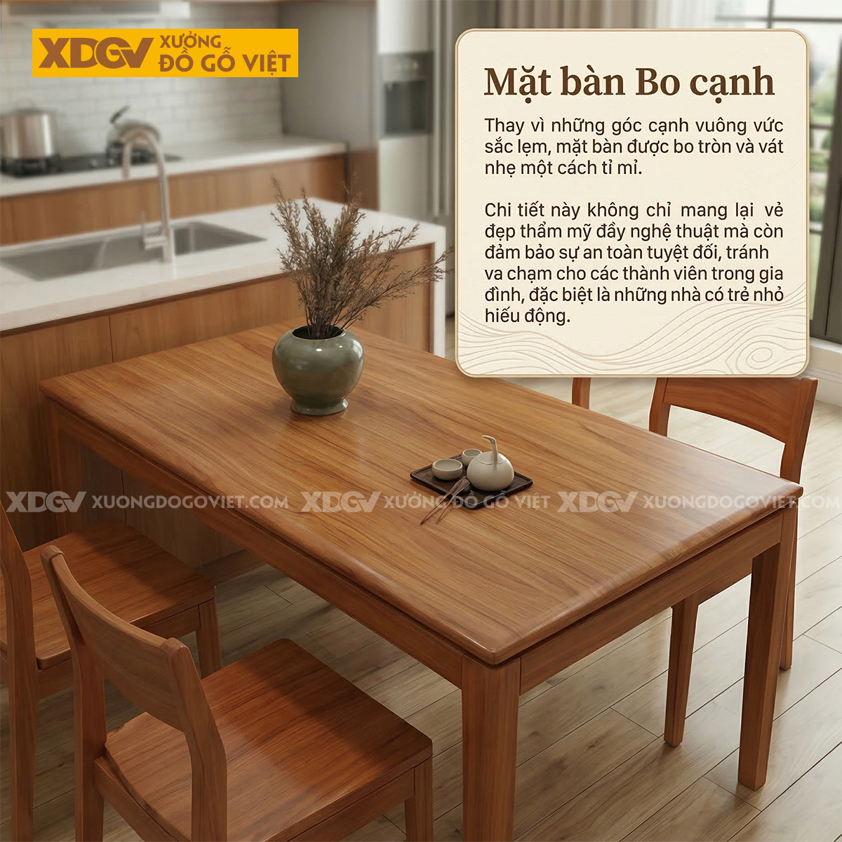 Bộ Bàn Ăn Gỗ Gõ Đỏ 4 Ghế Thiết Kế Đơn Giản Cho Gia Đình