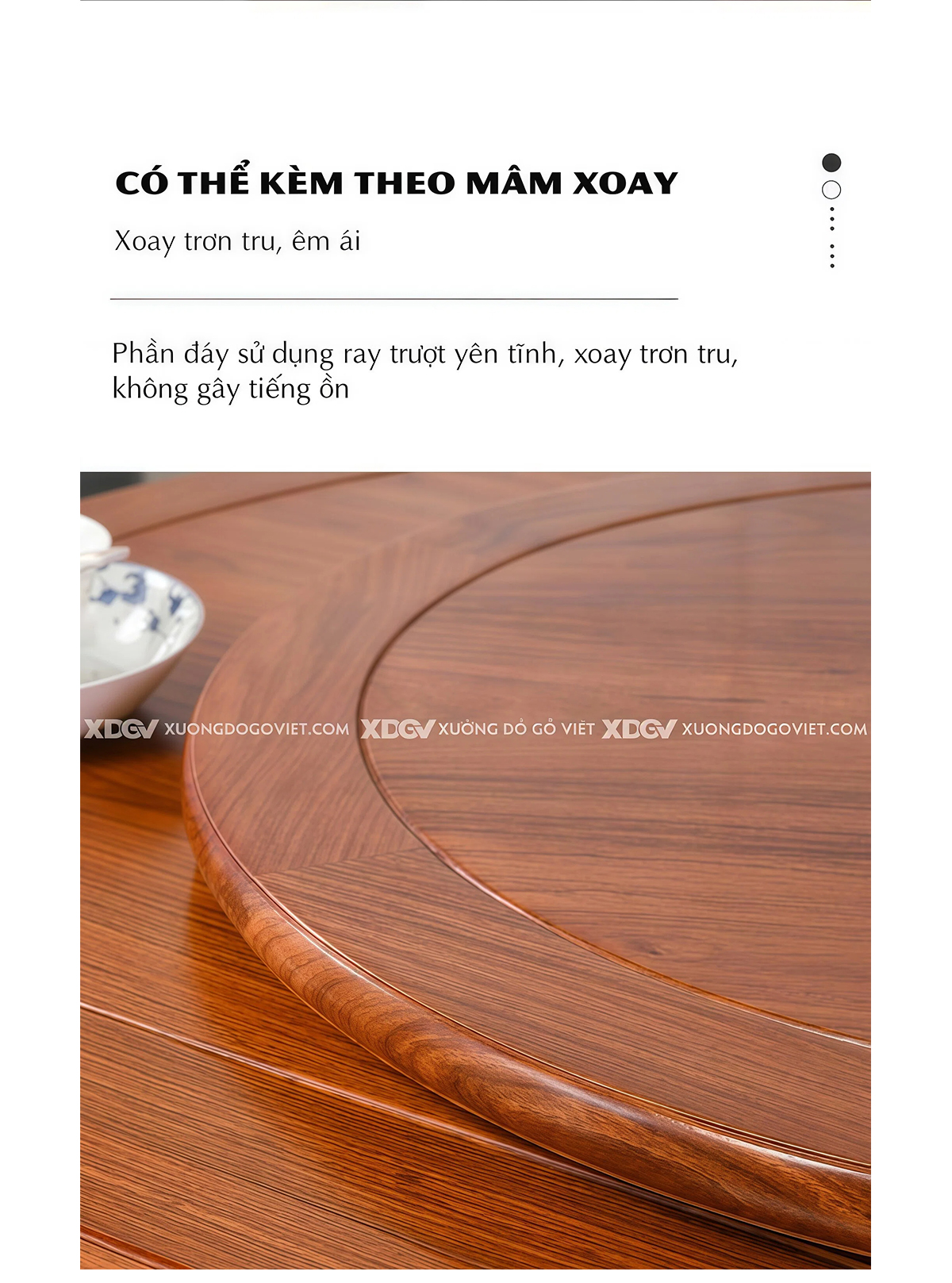 Bộ Bàn Ăn Gỗ Gõ Đỏ 6 Ghế Bàn Tròn Đa Năng Tích Hợp Mâm Xoay