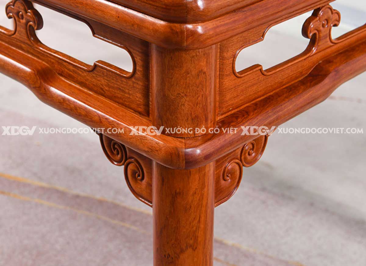 Bộ Bàn Ăn Gỗ Gõ Đỏ 6 Ghế Quan Mạo Dạ Bàn Họa Tiết Linh Chi