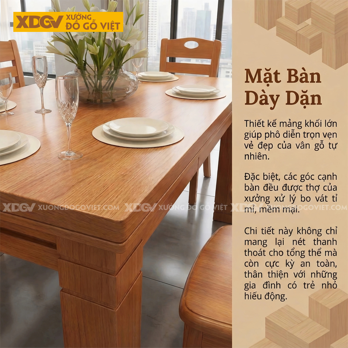 Bộ Bàn Ăn Gỗ Gõ Đỏ 6 Ghế Thiết Kế Chân Trụ To Vững Chắc