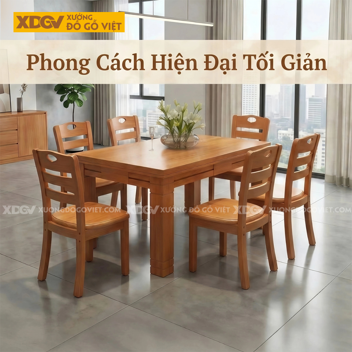 Bộ Bàn Ăn Gỗ Gõ Đỏ 6 Ghế Thiết Kế Chân Trụ To Vững Chắc