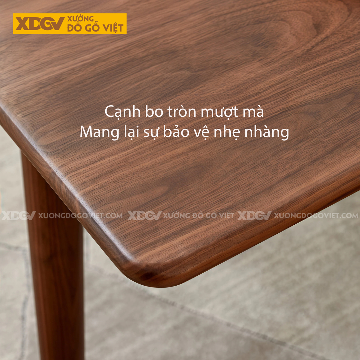 Bộ Bàn Ăn Gỗ Óc Chó 4 Ghế Hiện Đại Thiết Kế Bo Cong Ôm Trọn