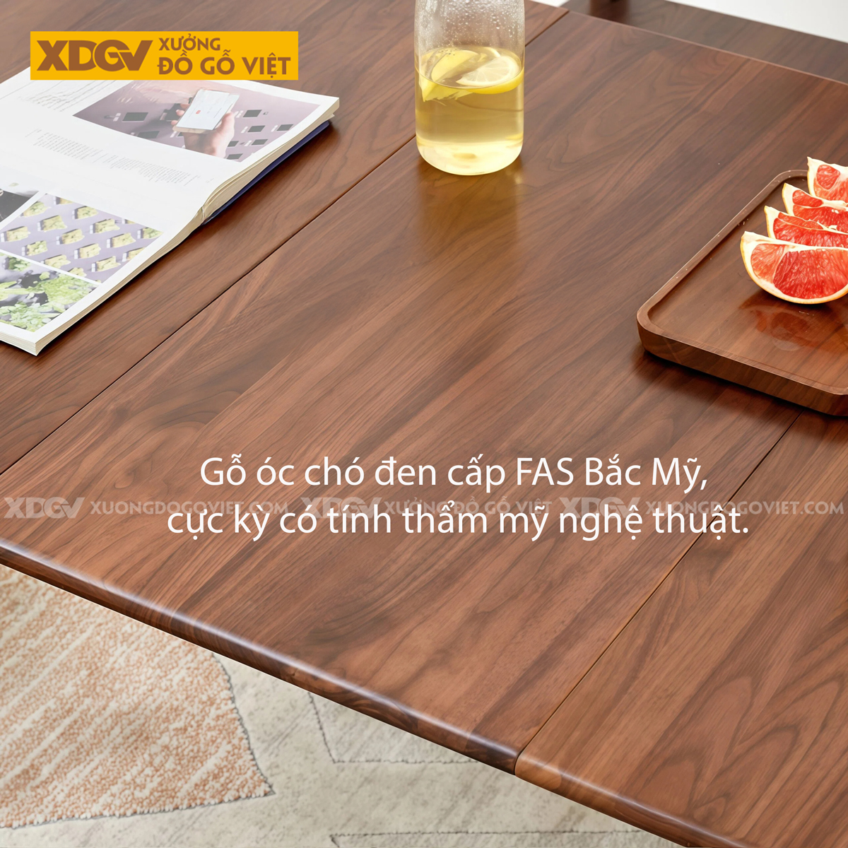 Bộ Bàn Ăn Gỗ Óc Chó 4 Ghế Hiện Đại Thiết Kế Bo Cong Ôm Trọn
