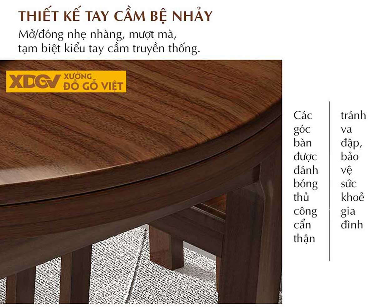 Bộ Bàn Ăn Gỗ Óc Chó 6 Ghế Mở Rộng Diện Tích Linh Hoạt