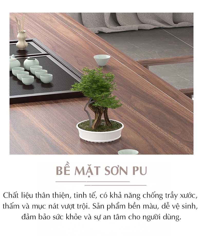 Bộ Bàn Ăn Gỗ Óc Chó 6 Ghế Tân Cổ Điển Á Đông Chân Khung Vòm