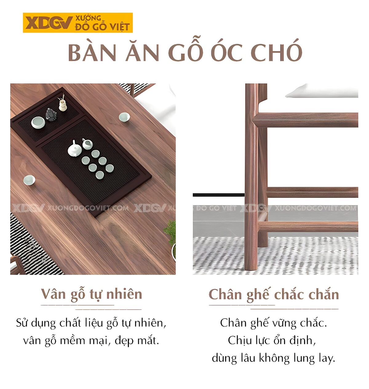 Bộ Bàn Ăn Gỗ Óc Chó 6 Ghế Tân Cổ Điển Á Đông Chân Khung Vòm