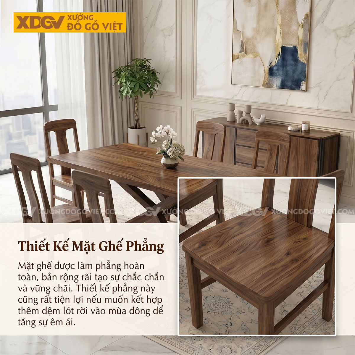 Bộ Bàn Ăn Gỗ Óc Chó Hiện Đại Thiết Kế Chân Đan Chéo Độc Đáo