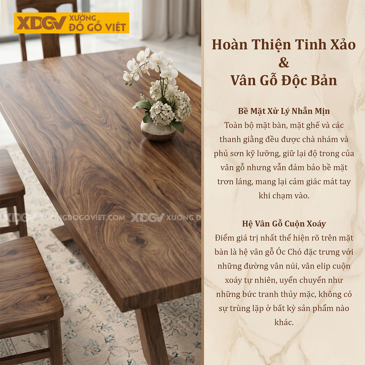 Bộ Bàn Ăn Gỗ Óc Chó Hiện Đại Thiết Kế Chân Đan Chéo Độc Đáo