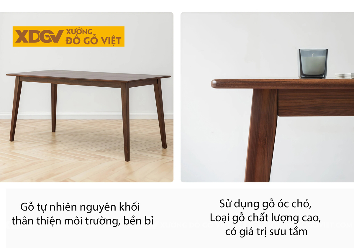 Bộ Bàn Ăn Gỗ Óc Chó Thiết Kế Cách Điệu Chân Chữ I Sang Trọng