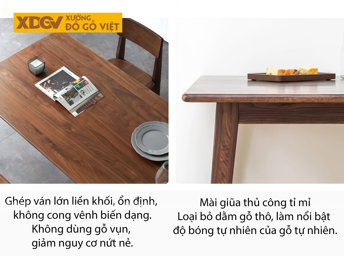 Bộ Bàn Ăn Gỗ Óc Chó Thiết Kế Cách Điệu Chân Chữ I Sang Trọng