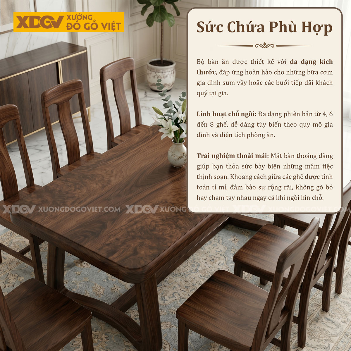 Bộ Bàn Ăn Gỗ Óc Chó Tròn Cạnh Chân Chữ U Bo Cong Cách Điệu