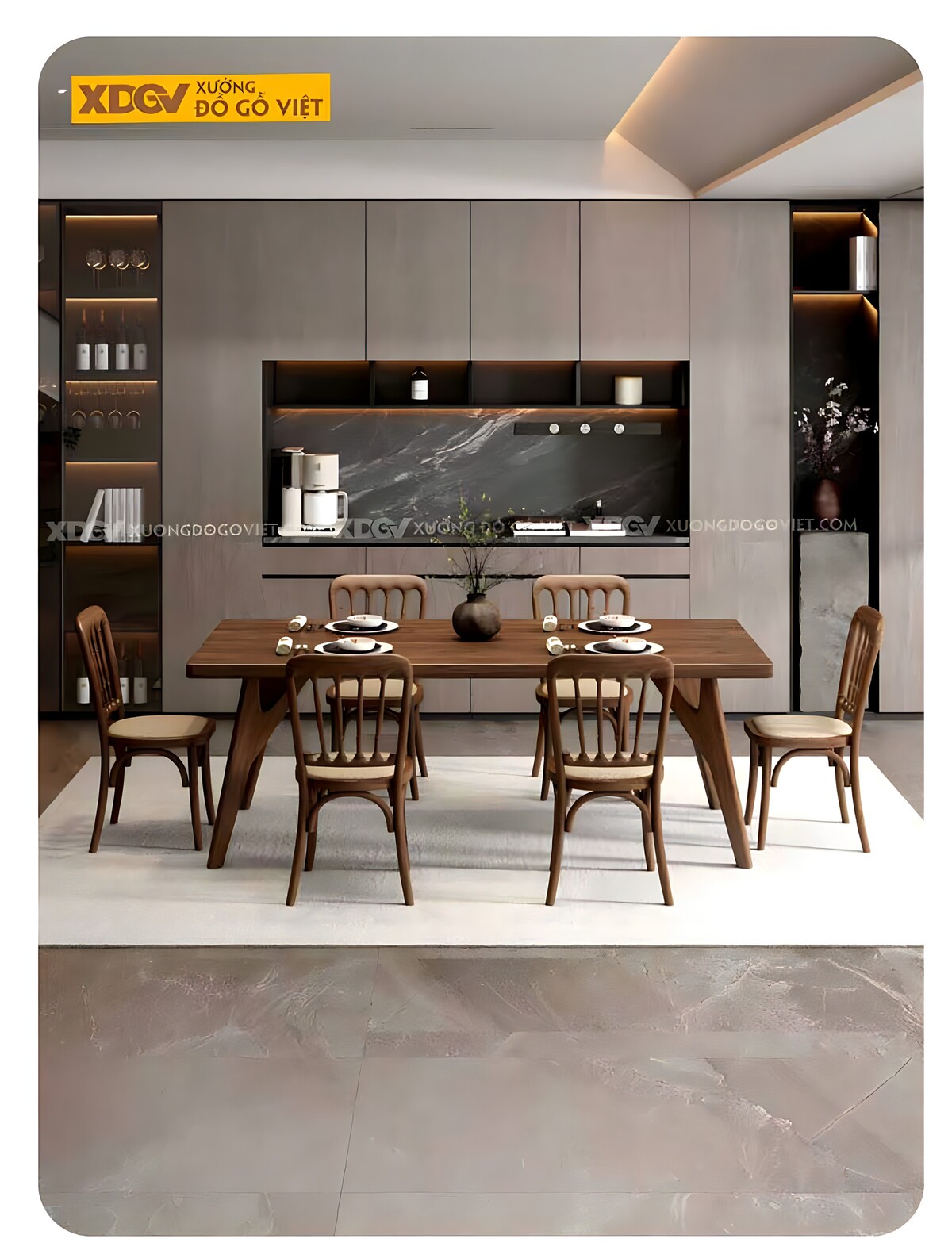 Bộ Bàn Ăn Gỗ Óc Chó Tự Nhiên Chân Chữ Y Ghế Đan Mây