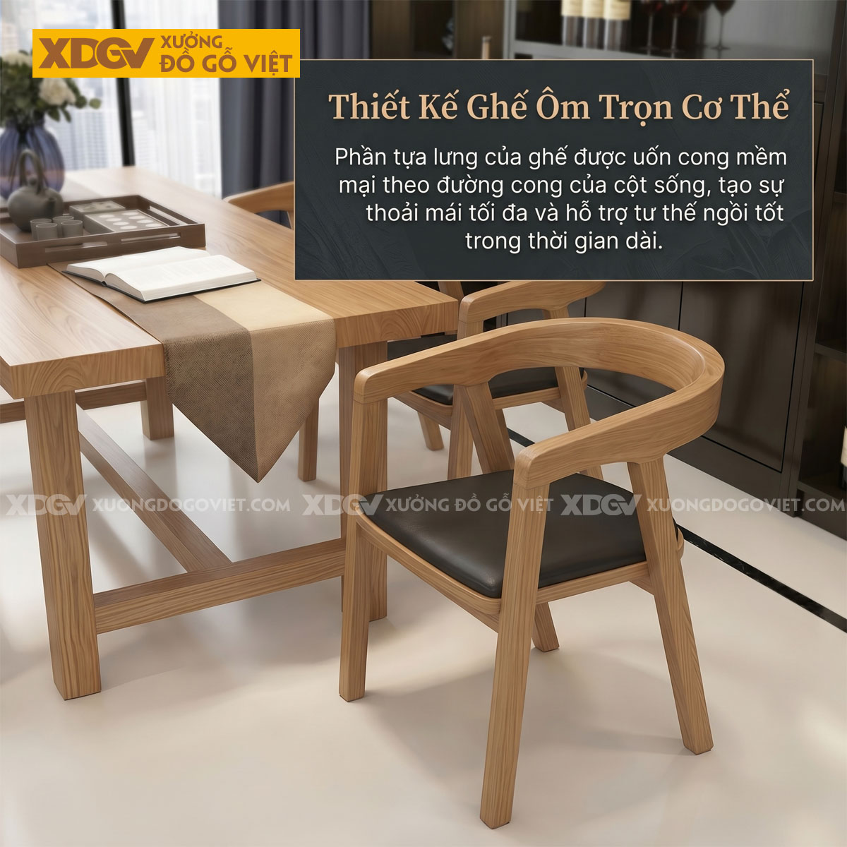 Bộ Bàn Ăn Gỗ Sồi 4 Ghế Phong Cách Zen Ấn Tượng