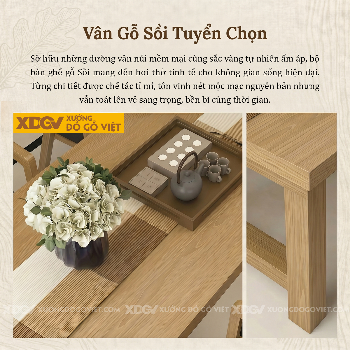 Bộ Bàn Ăn Gỗ Sồi 4 Ghế Phong Cách Zen Ấn Tượng
