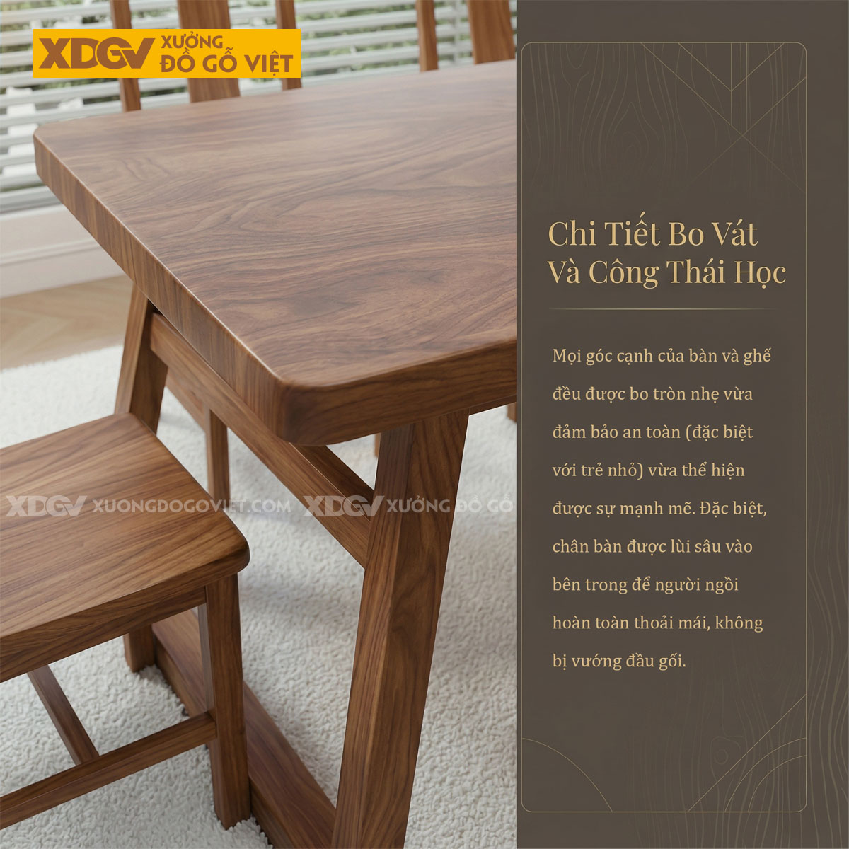 Bộ Bàn Ăn Gỗ Sồi Chân Chữ A Ghế Tựa Lưng Cao Hiện Đại