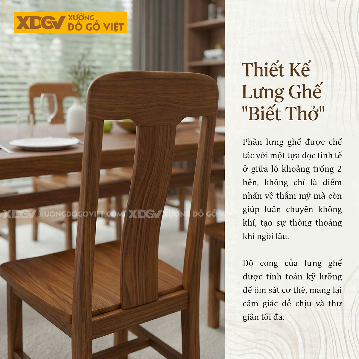 Bộ Bàn Ăn Gỗ Sồi Chân Chữ A Ghế Tựa Lưng Cao Hiện Đại