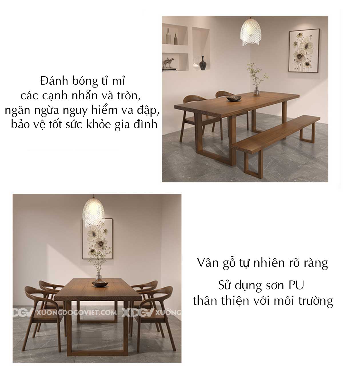 Bộ Bàn Ăn Gỗ Sồi Hiện Đại Bắc Âu Tối Giản Chân U Độc Đáo