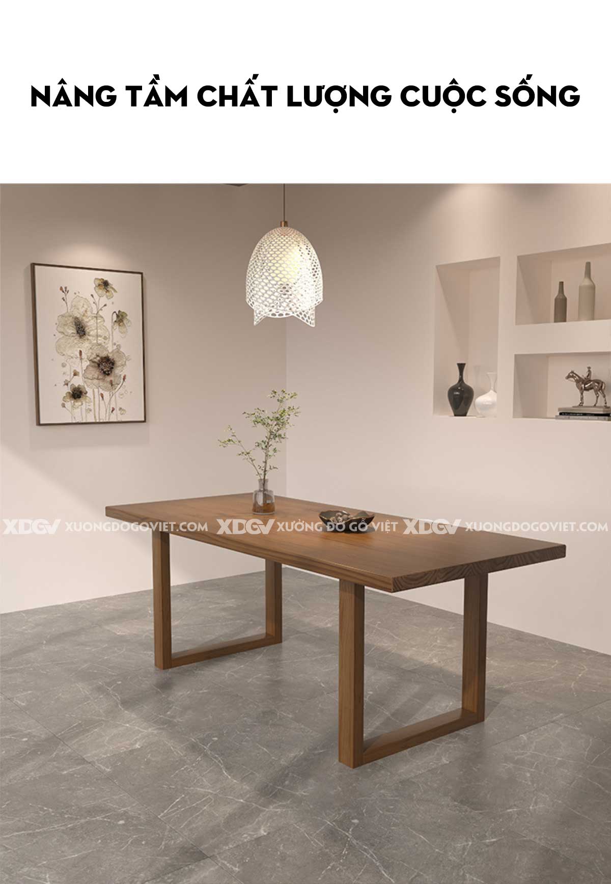 Bộ Bàn Ăn Gỗ Sồi Hiện Đại Bắc Âu Tối Giản Chân U Độc Đáo