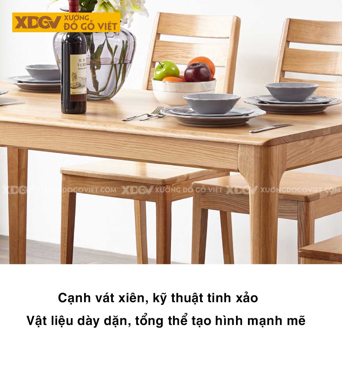 Bộ Bàn Ăn Gỗ Sồi Màu Tự Nhiên Hiện Đại Kết Cấu Liền Mạch