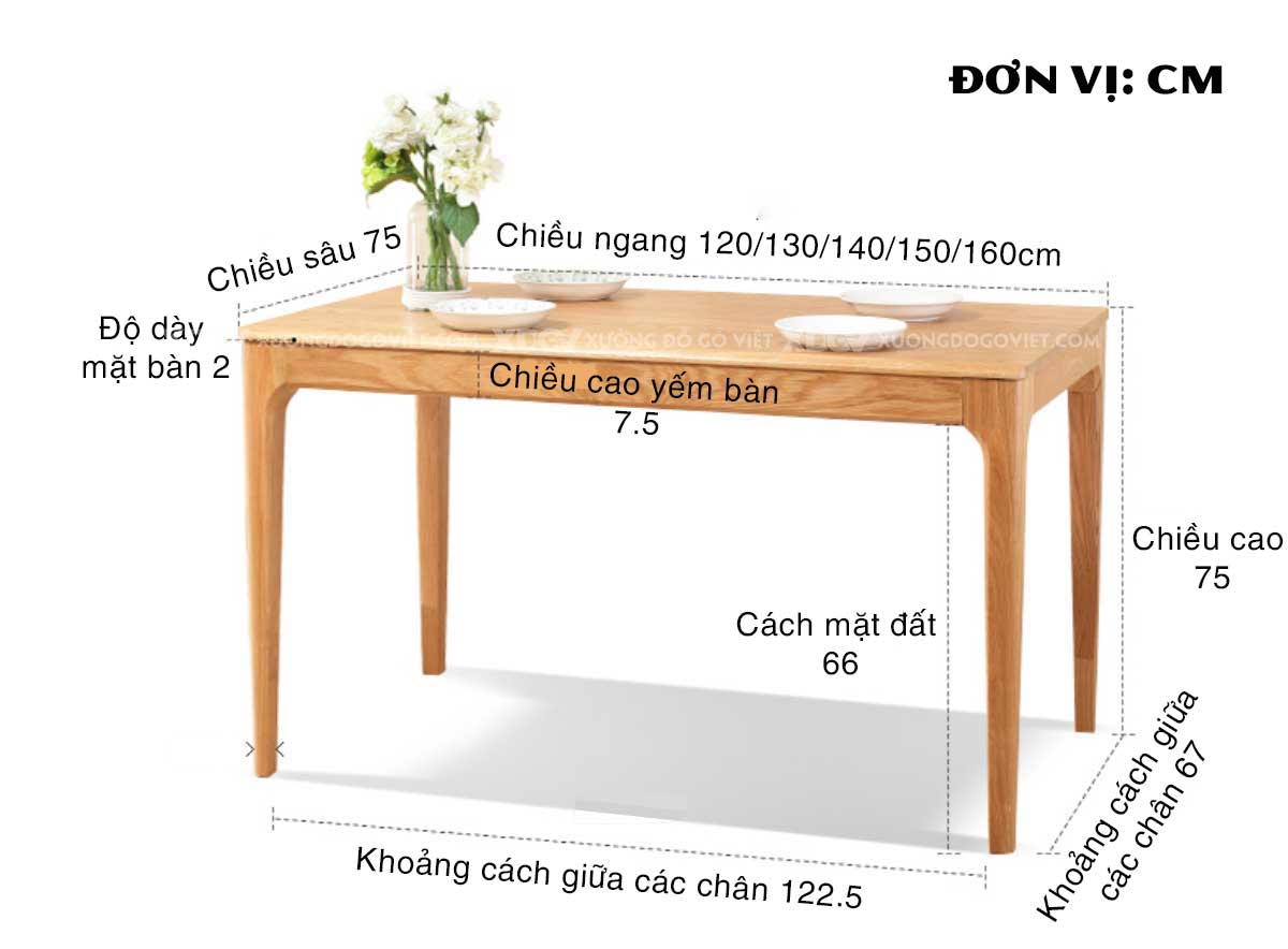 Bộ Bàn Ăn Gỗ Sồi Màu Tự Nhiên Hiện Đại Kết Cấu Liền Mạch