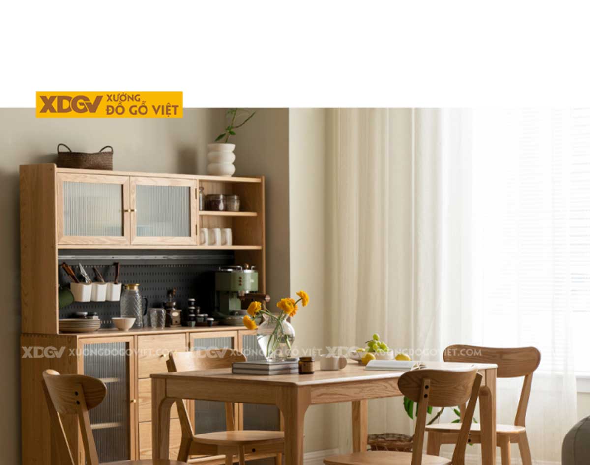 Bộ Bàn Ăn Gỗ Sồi Mỹ 4 Ghế Phong Cách Bắc Âu Kết Hợp Nhật Bản
