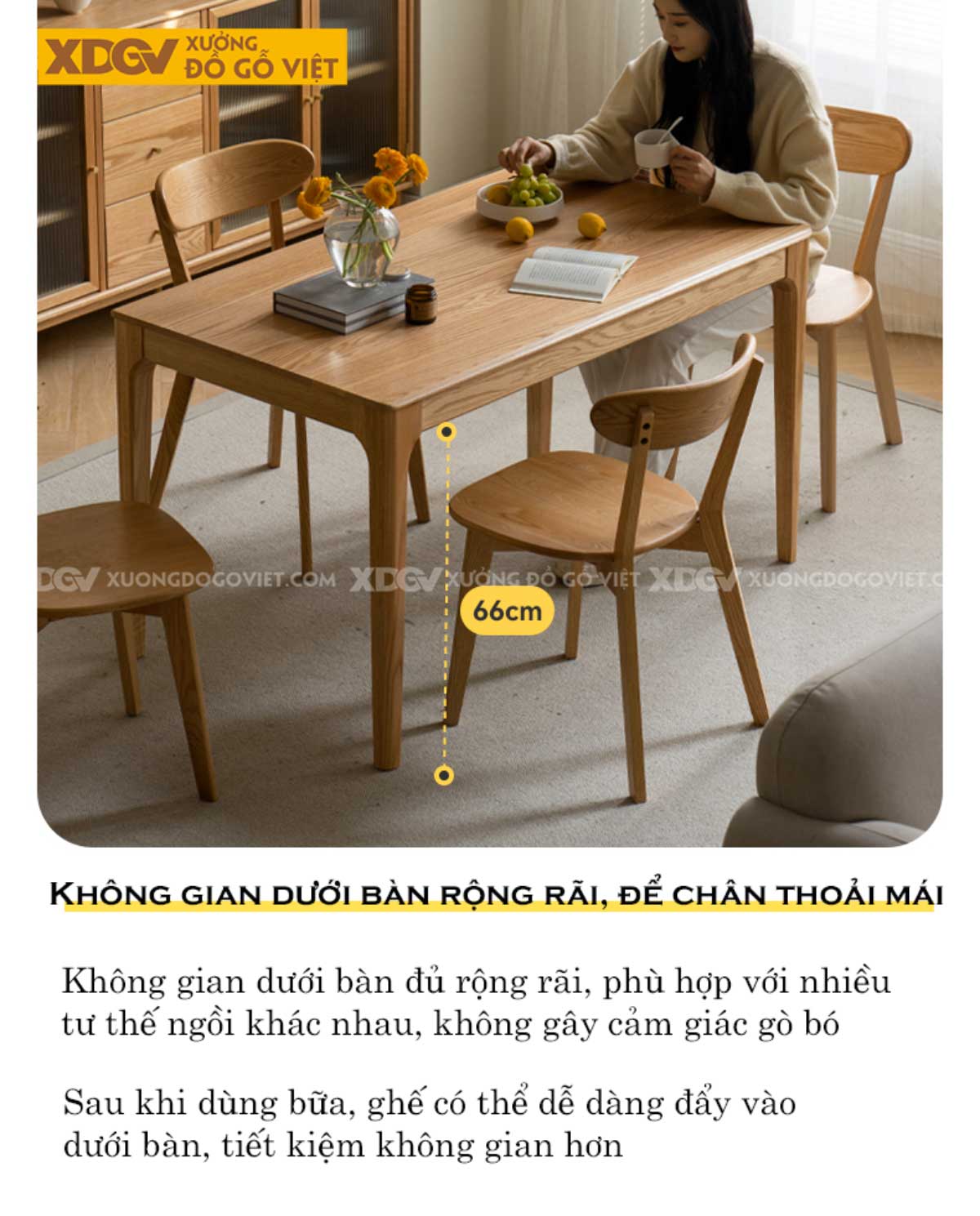 Bộ Bàn Ăn Gỗ Sồi Mỹ 4 Ghế Phong Cách Bắc Âu Kết Hợp Nhật Bản