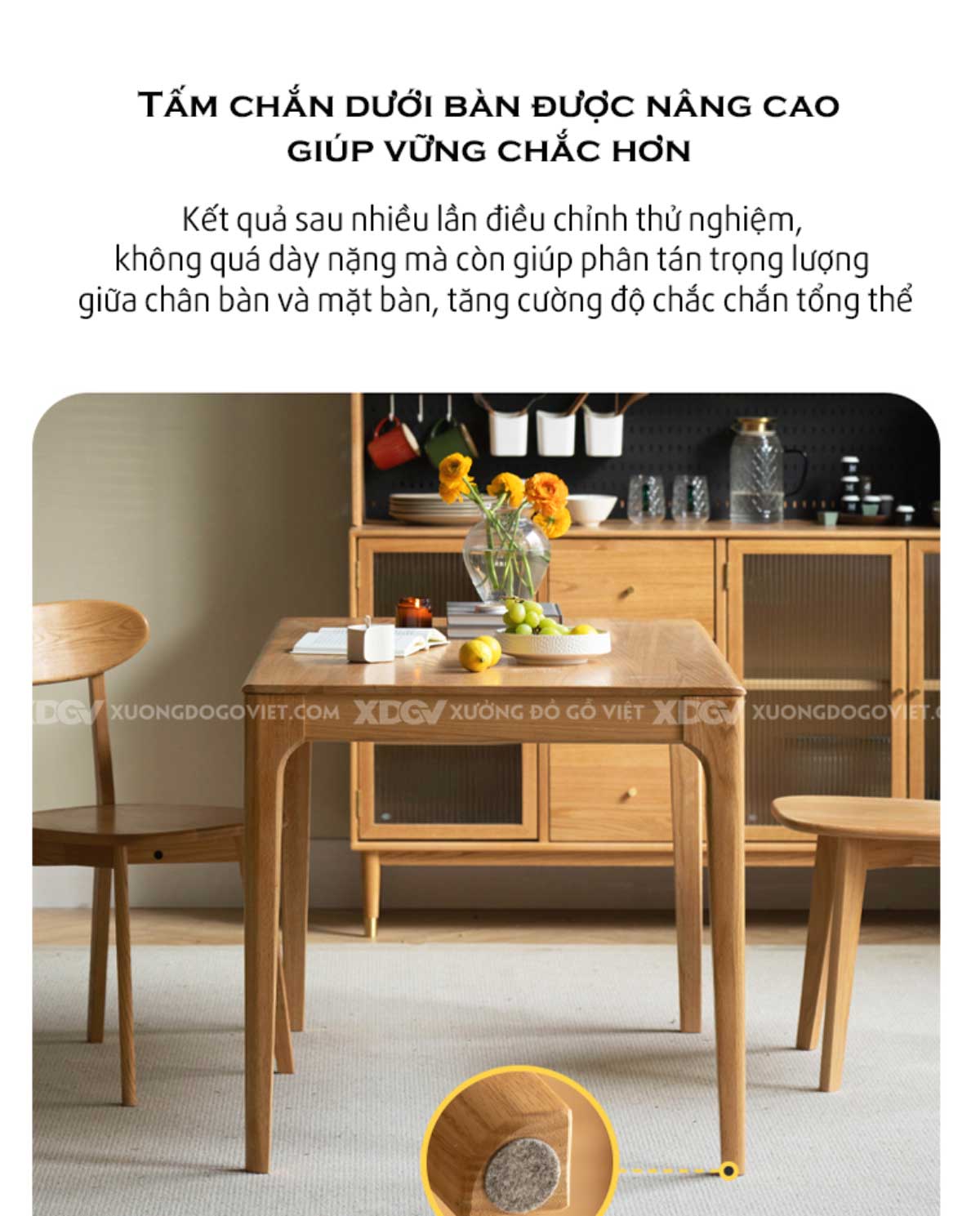 Bộ Bàn Ăn Gỗ Sồi Mỹ 4 Ghế Phong Cách Bắc Âu Kết Hợp Nhật Bản