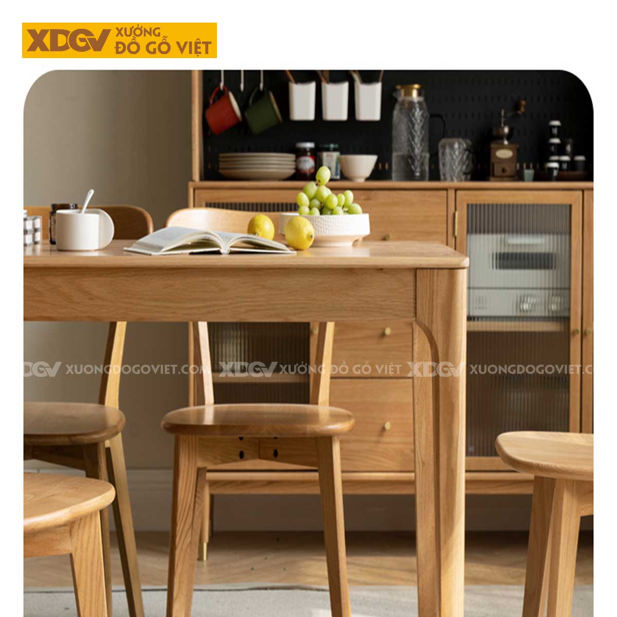 Bộ Bàn Ăn Gỗ Sồi Mỹ 4 Ghế Phong Cách Bắc Âu Kết Hợp Nhật Bản
