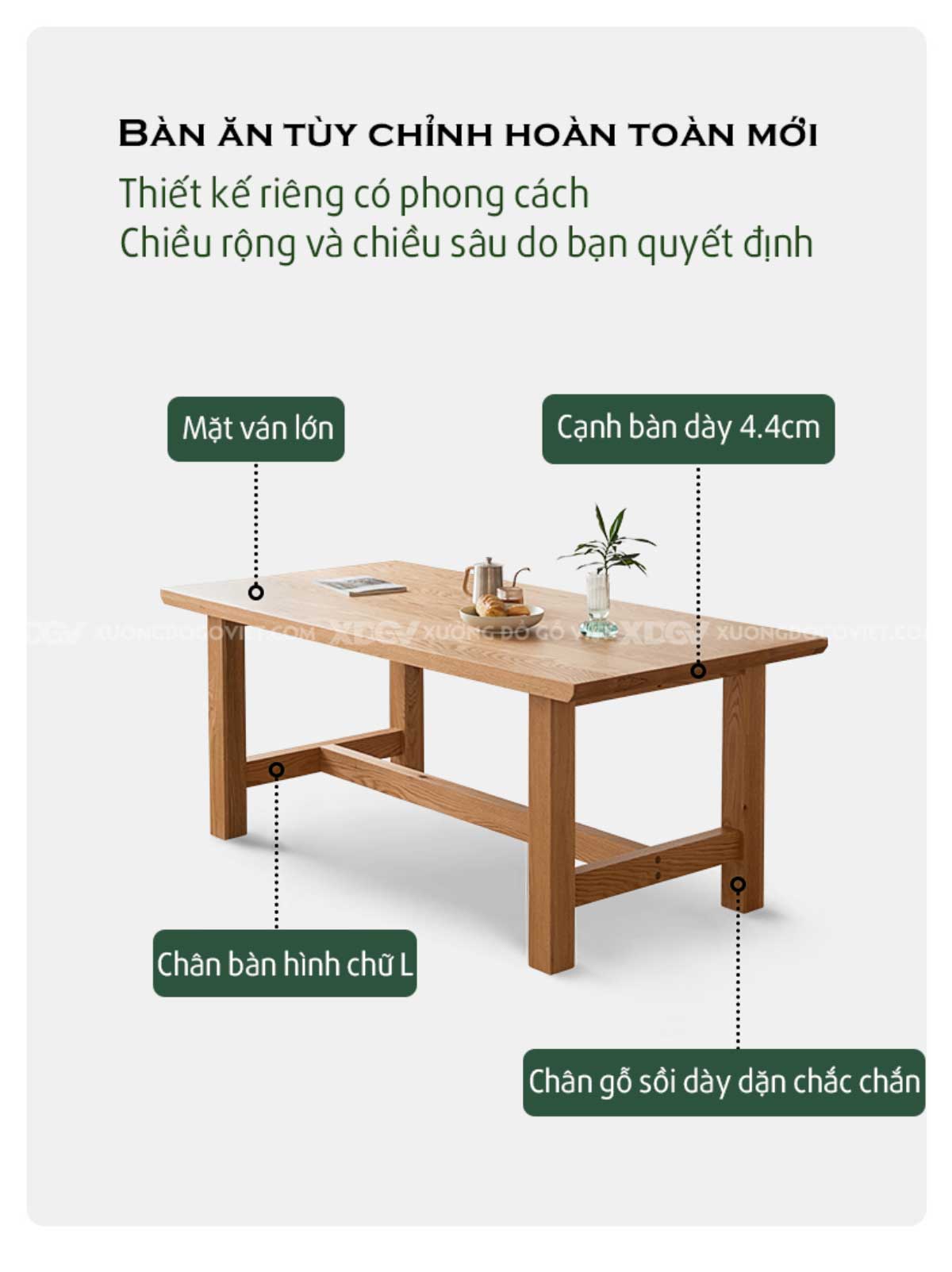 Bộ Bàn Ăn Gỗ Sồi Mỹ Thiết Kế Vuông Hiện Đại
