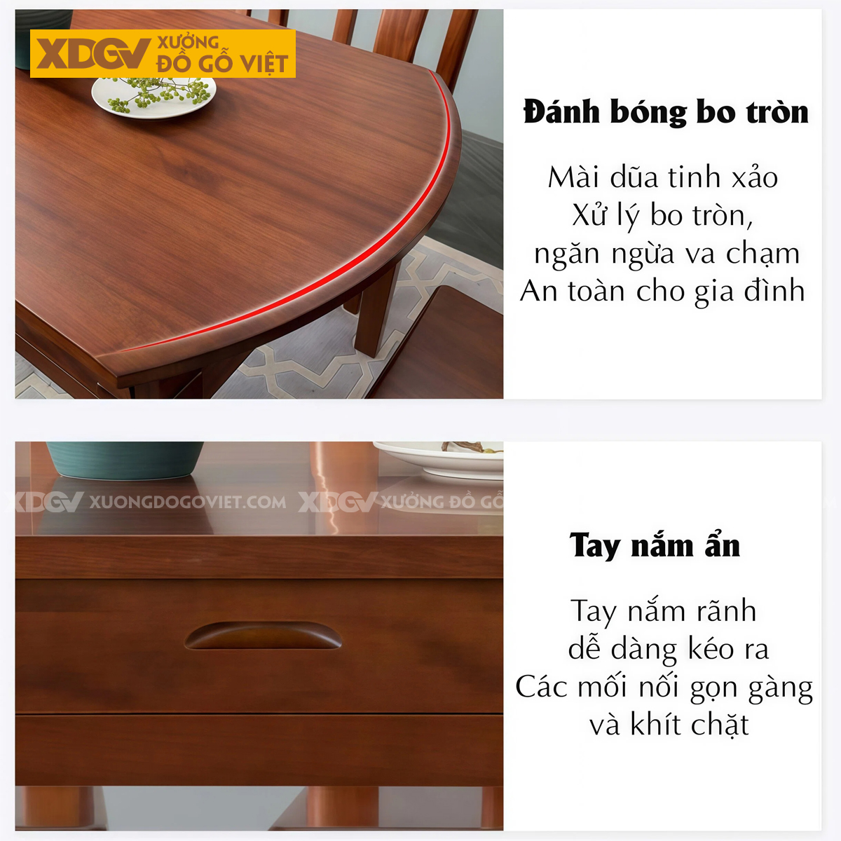 Bộ Bàn Ăn Gỗ Xoan Đào Bàn Tròn Hiện Đại Mở Rộng Thông Minh