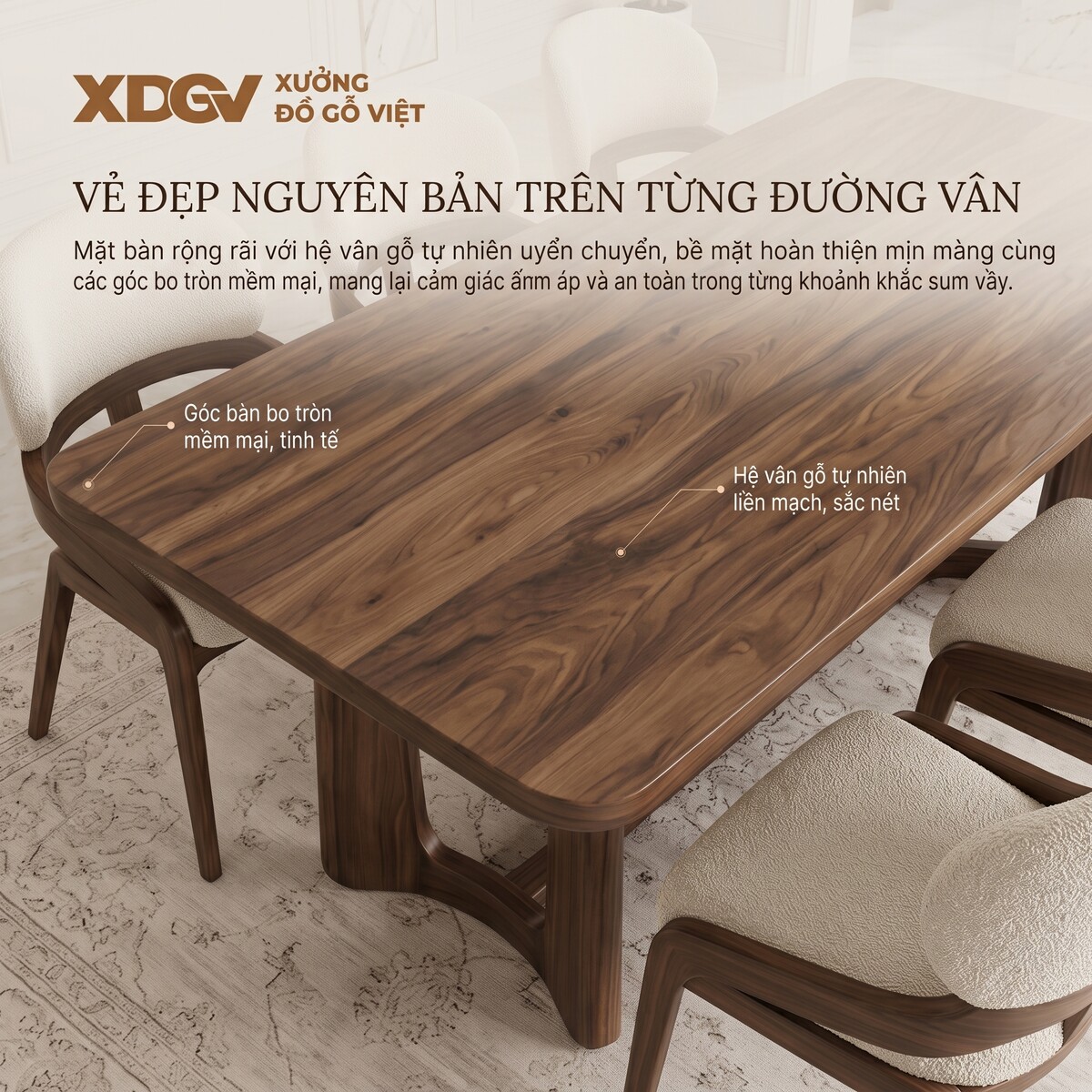 Bộ Bàn Ăn Nhà Bếp Gỗ Óc Chó 100% 6 Ghế Bọc Nệm Sang Trọng