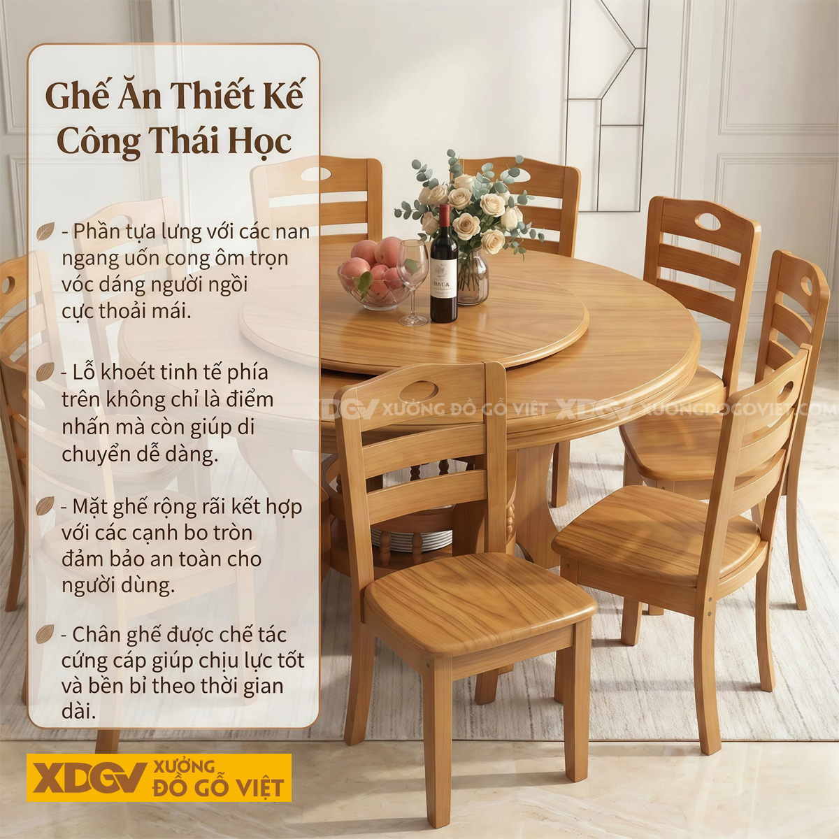 Bộ Bàn Ăn Phòng Bếp Gỗ Gõ Đỏ Mâm Xoay Chân Cong Nghệ Thuật