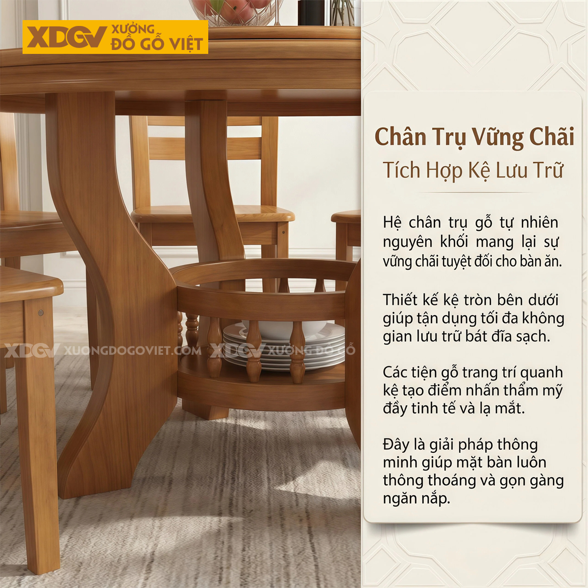 Bộ Bàn Ăn Phòng Bếp Gỗ Gõ Đỏ Mâm Xoay Chân Cong Nghệ Thuật