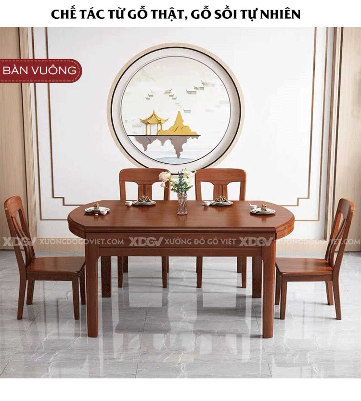 Bộ Bàn Ăn Thông Minh Gỗ Sồi Mỹ Mở Rộng Tròn 4-8 Người