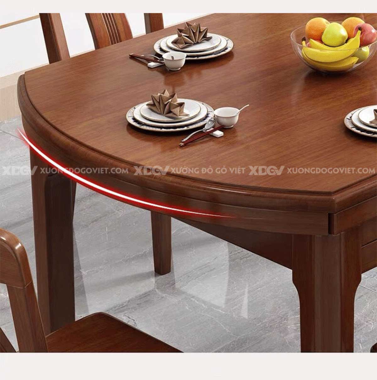 Bộ Bàn Ăn Thông Minh Gỗ Sồi Mỹ Mở Rộng Tròn 4-8 Người