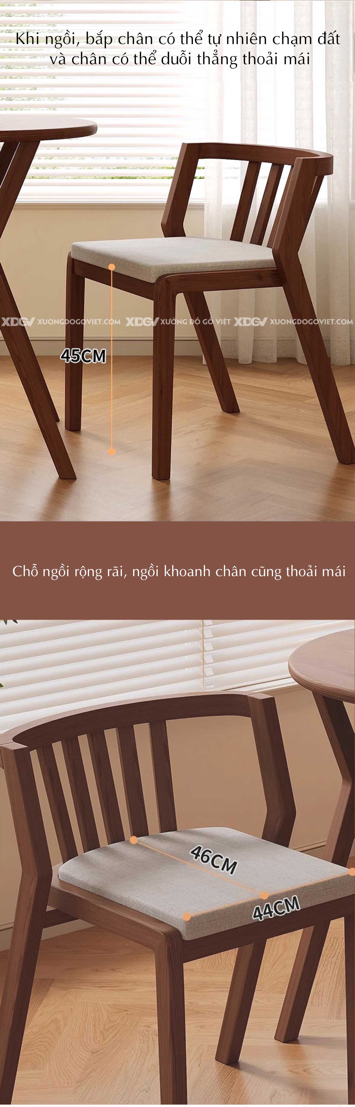 Bộ Bàn Ăn Tròn Gỗ Sồi Hiện Đại Thư Giãn Chân X Ghế Bọc Vải