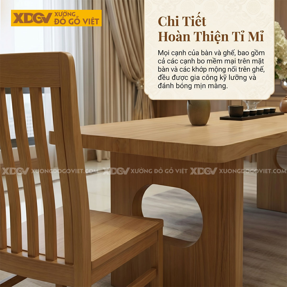 Bộ Bàn Ghế Ăn Gỗ Sồi Mỹ 6 Ghế Kiểu Nhật Tối Giản