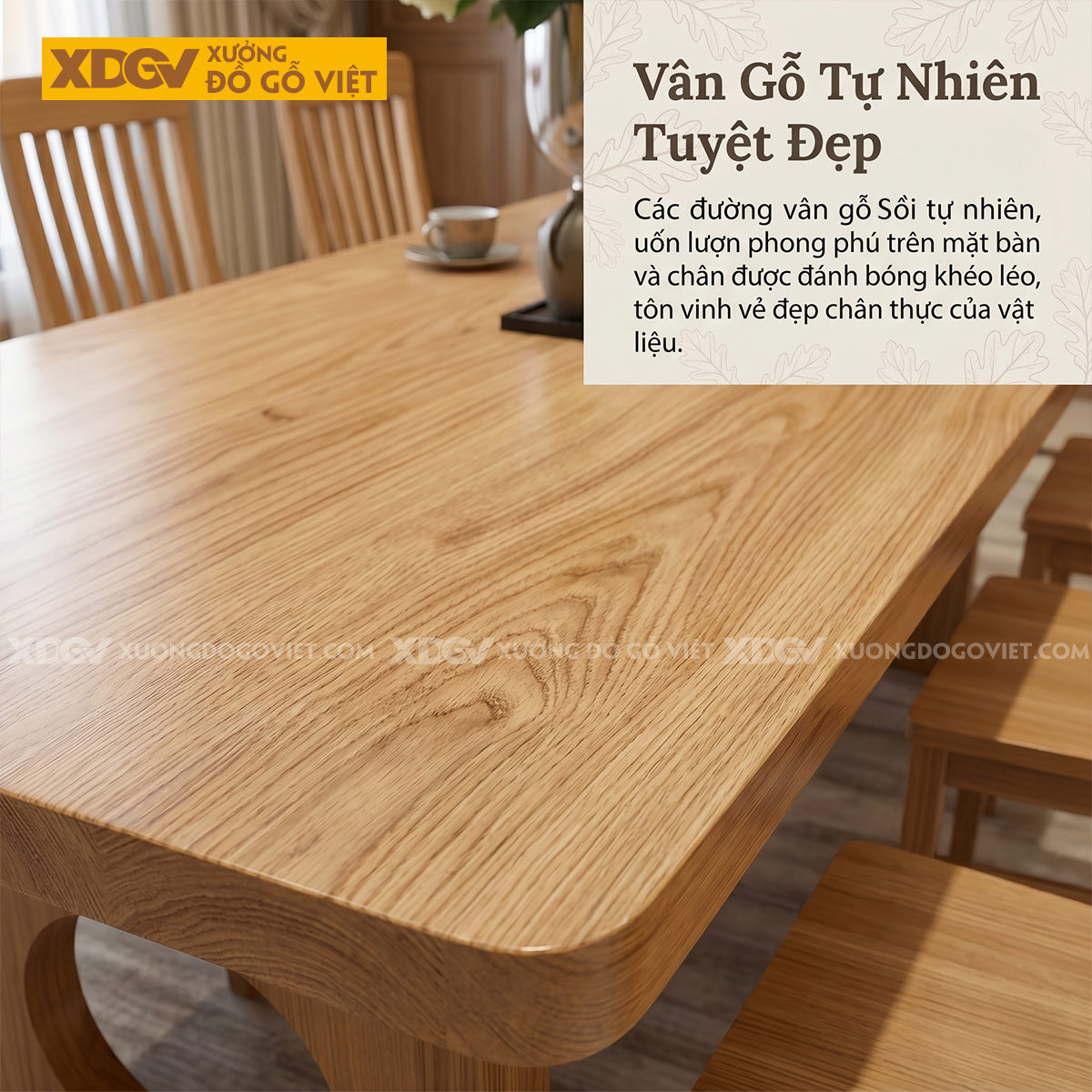 Bộ Bàn Ghế Ăn Gỗ Sồi Mỹ 6 Ghế Kiểu Nhật Tối Giản