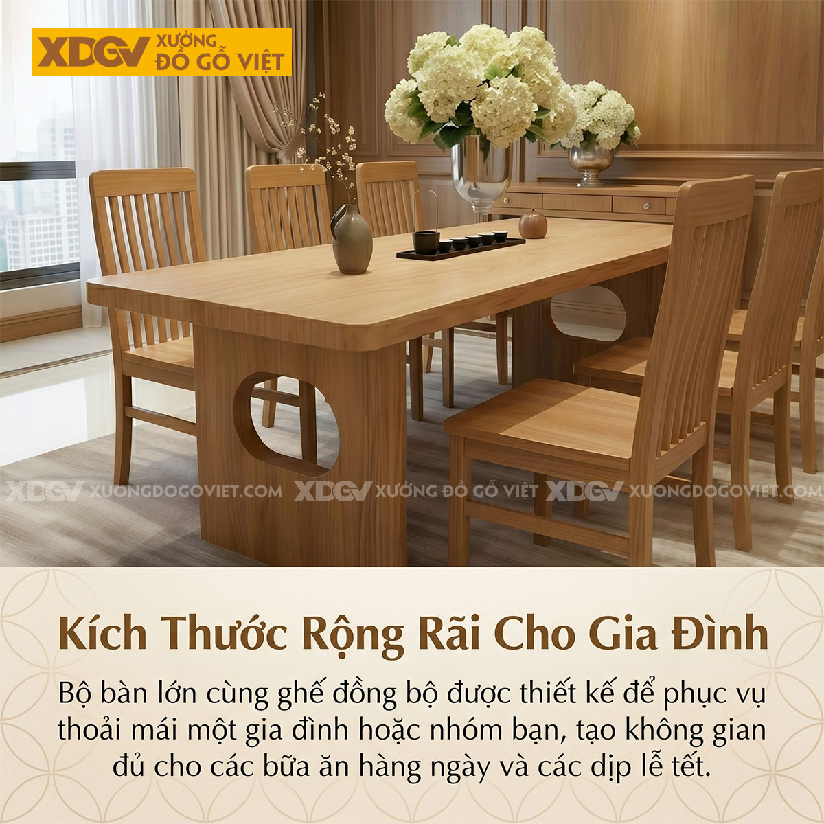 Bộ Bàn Ghế Ăn Gỗ Sồi Mỹ 6 Ghế Kiểu Nhật Tối Giản