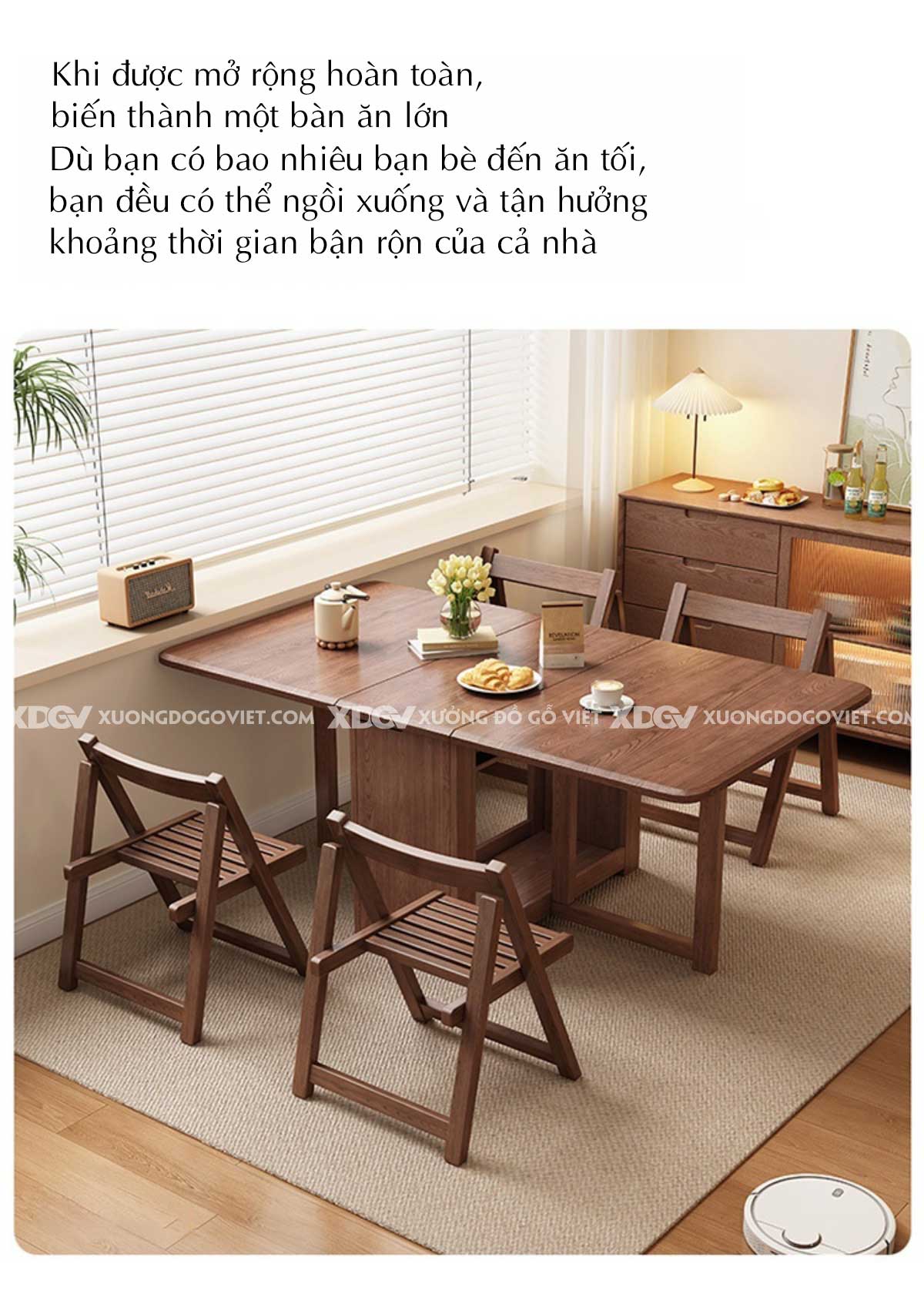 Bộ Bàn Ghế Ăn Gỗ Sồi Thông Minh Gấp Gọn 3 Trong 1 Linh Hoạt