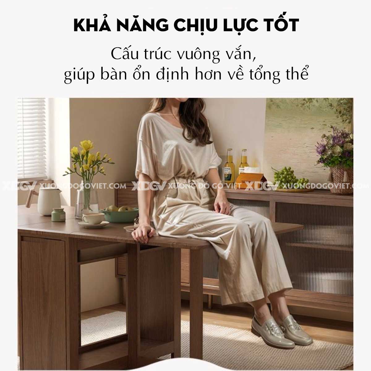 Bộ Bàn Ghế Ăn Gỗ Sồi Thông Minh Gấp Gọn 3 Trong 1 Linh Hoạt