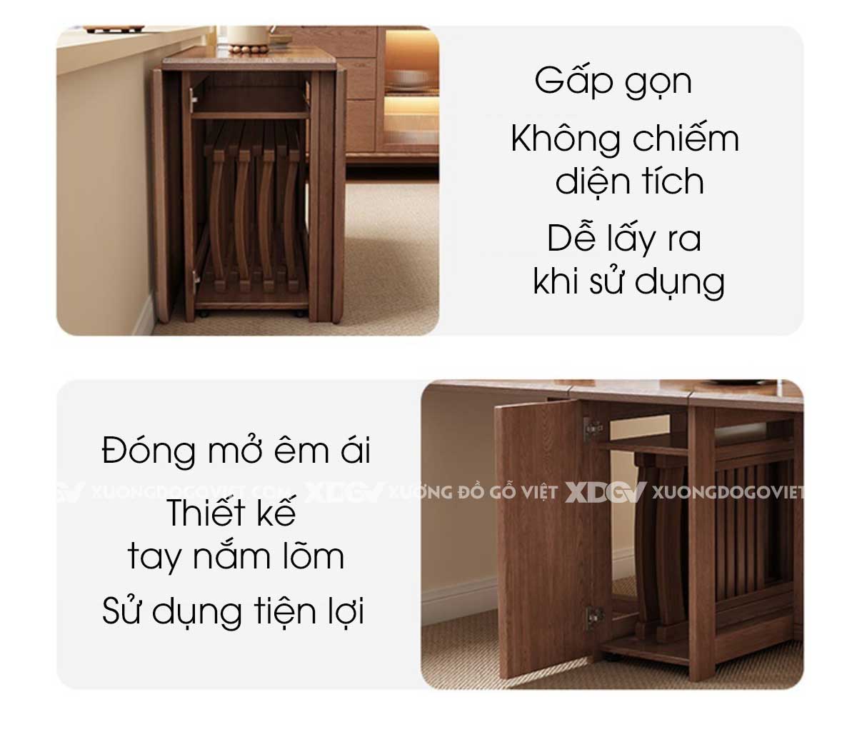 Bộ Bàn Ghế Ăn Gỗ Sồi Thông Minh Gấp Gọn 3 Trong 1 Linh Hoạt