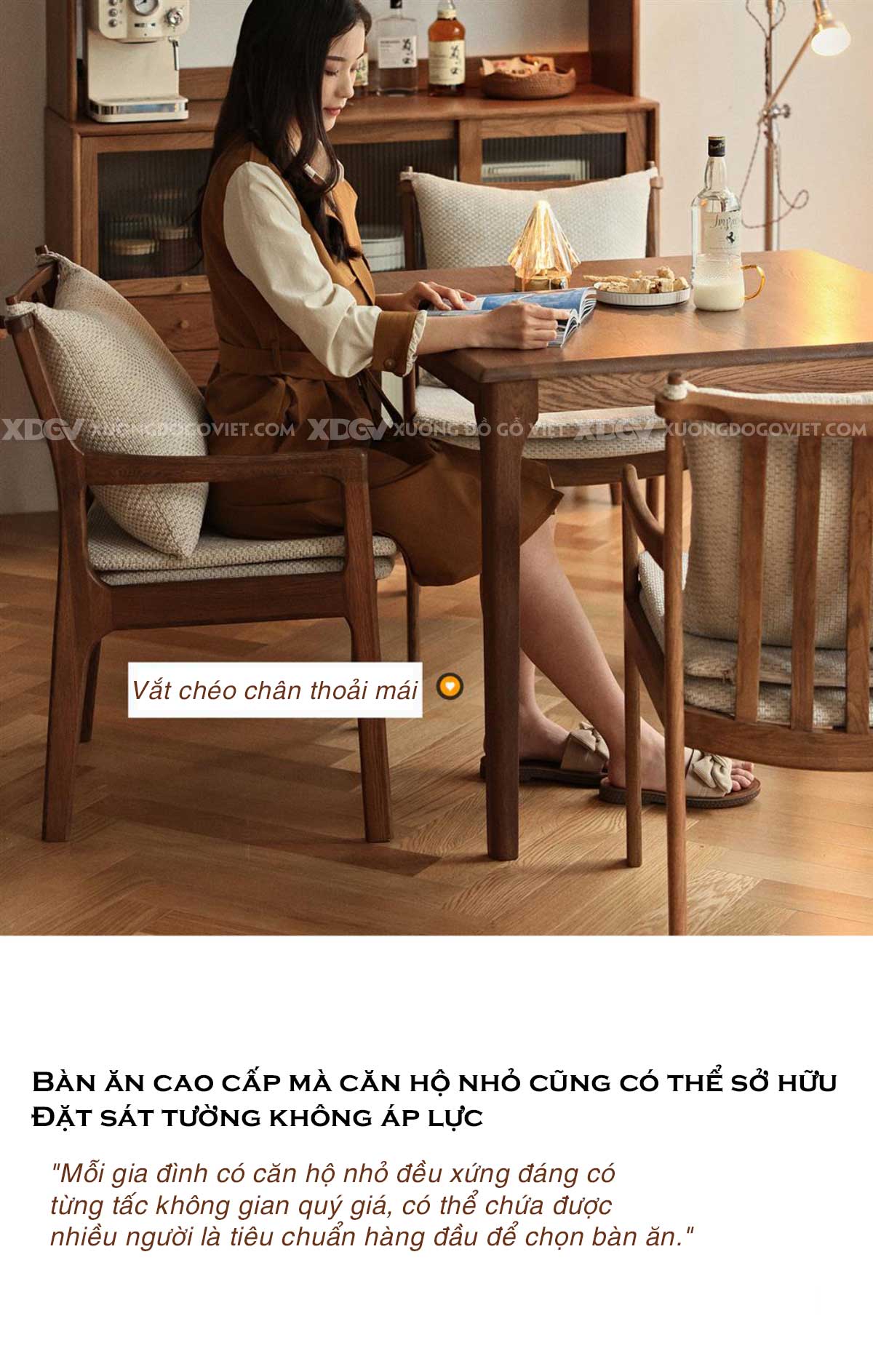 Bộ Bàn Ghế Ăn Gỗ Sồi Vuông 4 Ghế Lưng Nan