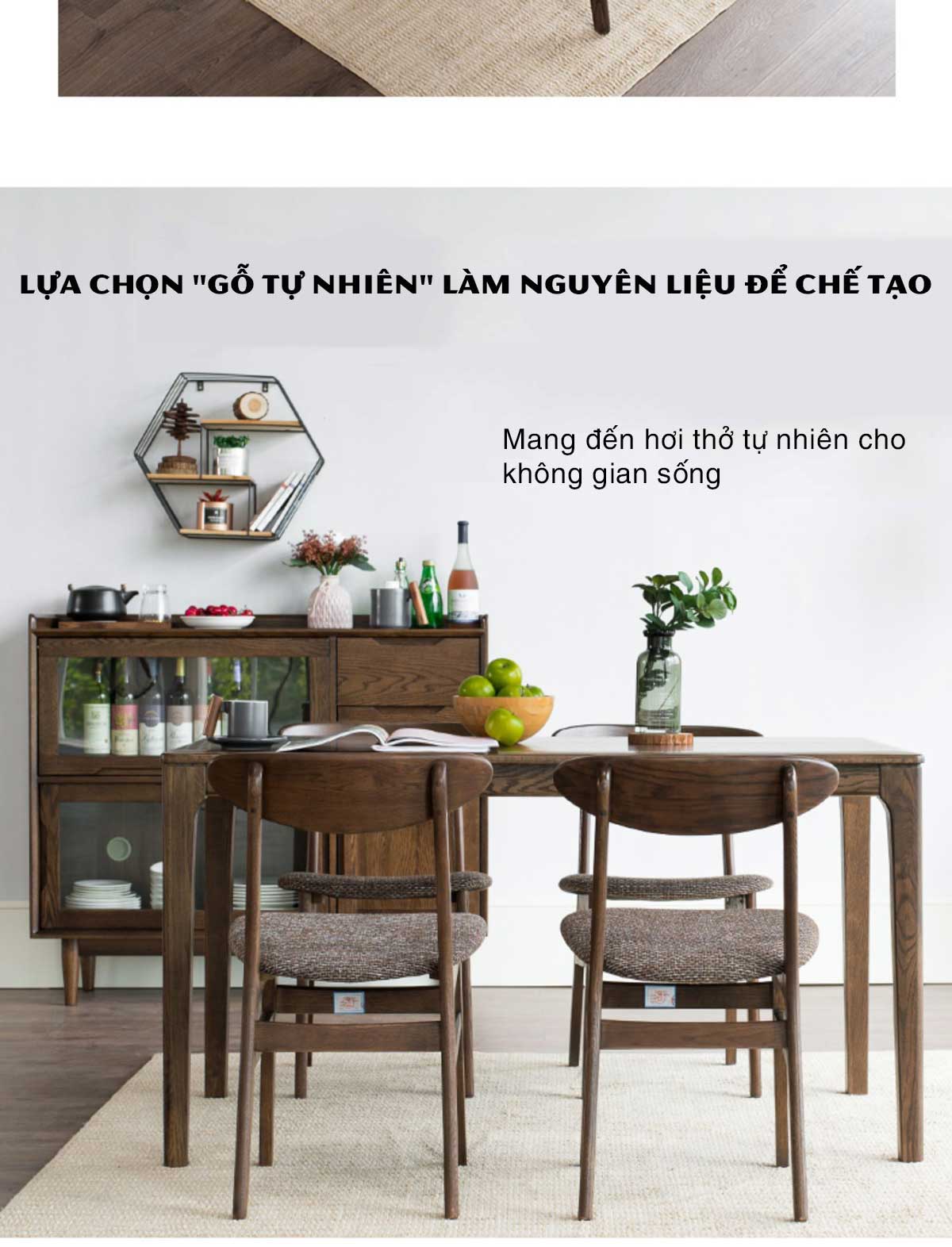 Bộ Bàn Ghế Gỗ Sồi Màu Óc Chó Cổ Điển Ghế Tựa Có Tấm Đệm