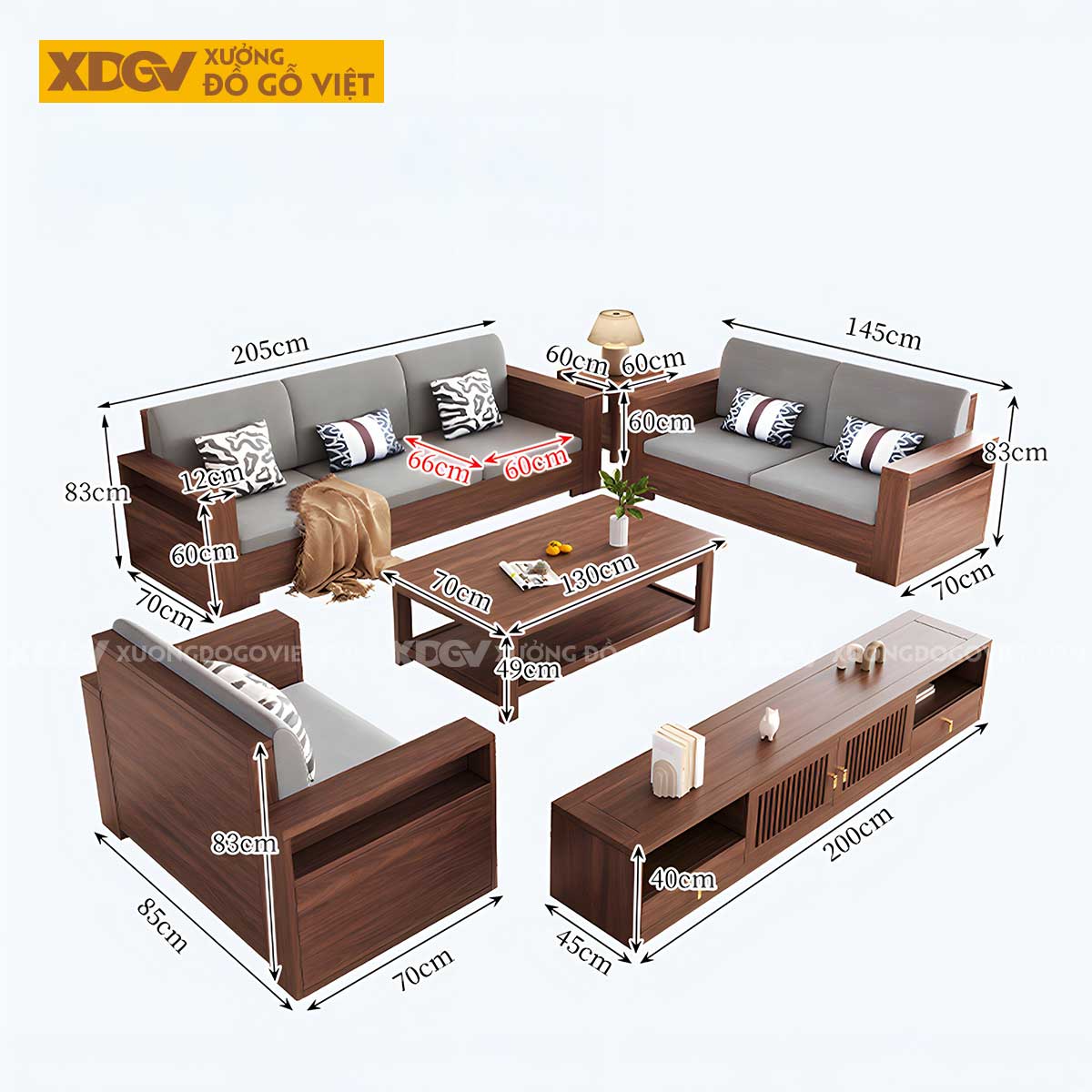 Bộ Bàn Ghế Óc Chó Hiện Đại Vuông Vắn